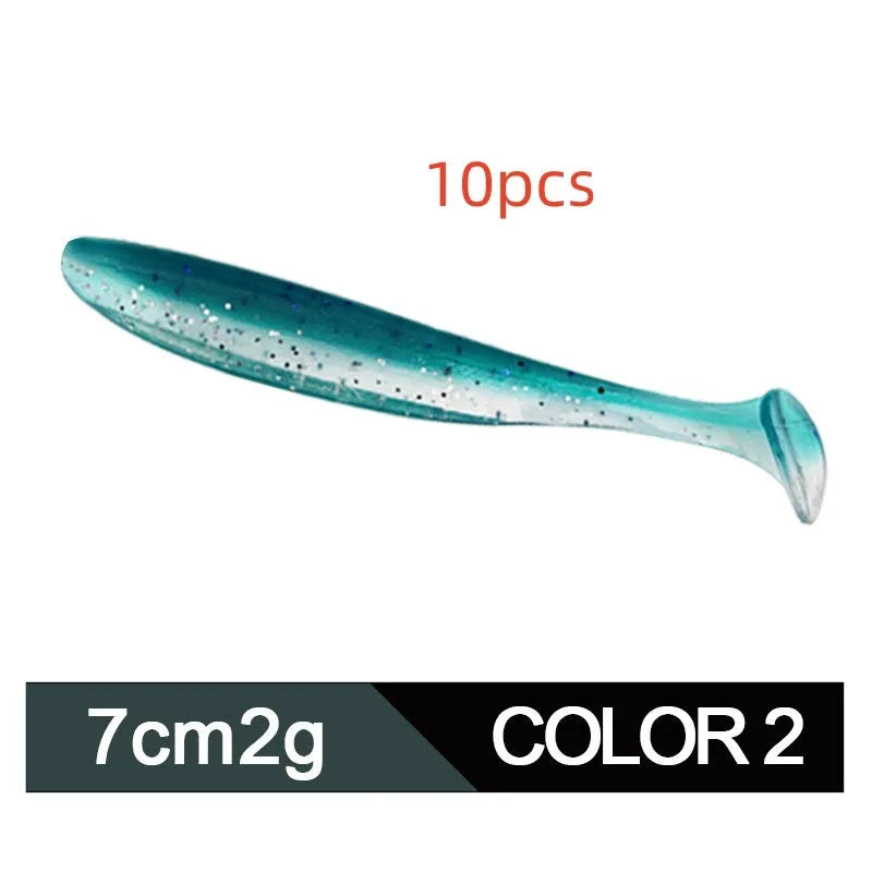 7cm long two-tone T tail soft plastic fishing lure in various colours for Mandarin fish and Topmouth Culter.