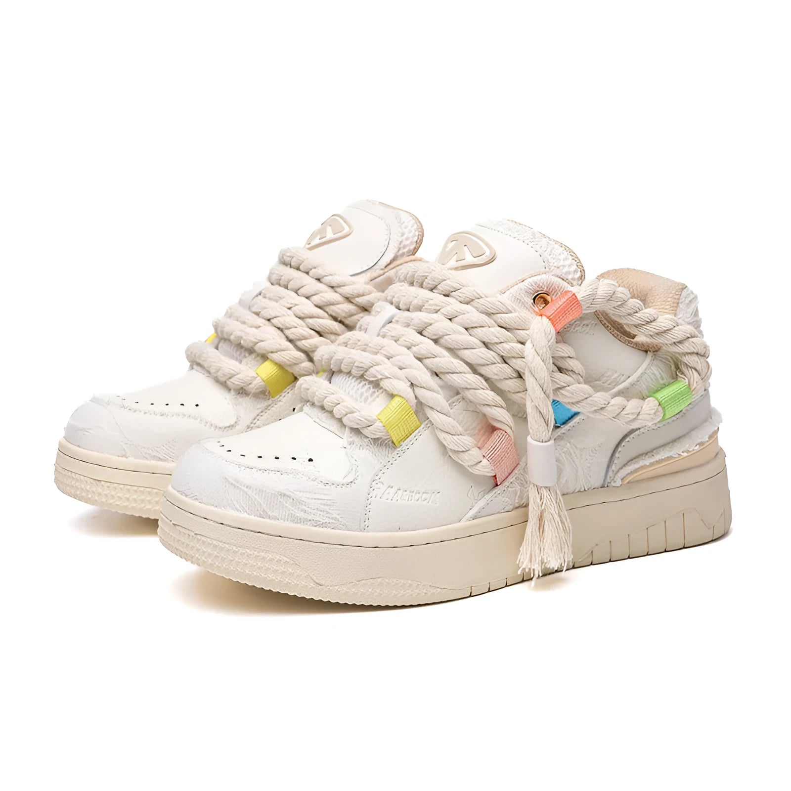 Old Damage creamy white retro low-top skate shoes with lace-up front and platform sole.
