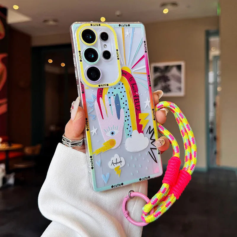 Transparent TPU phone case for Samsung with lanyard and chain