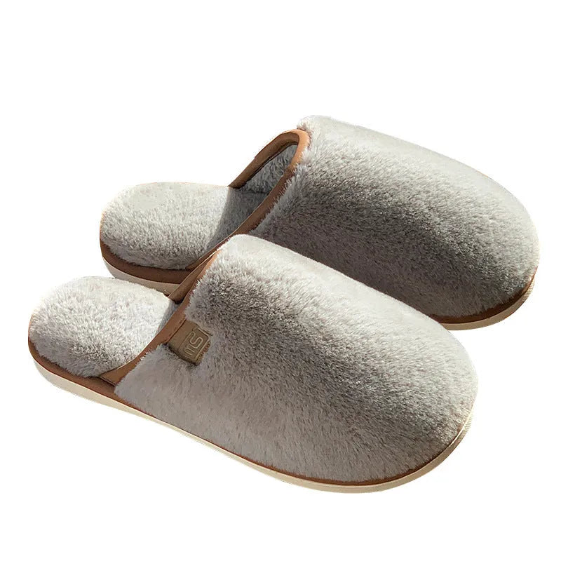 PVC plush winter slippers in solid colours with non-slip soles for indoor wear
