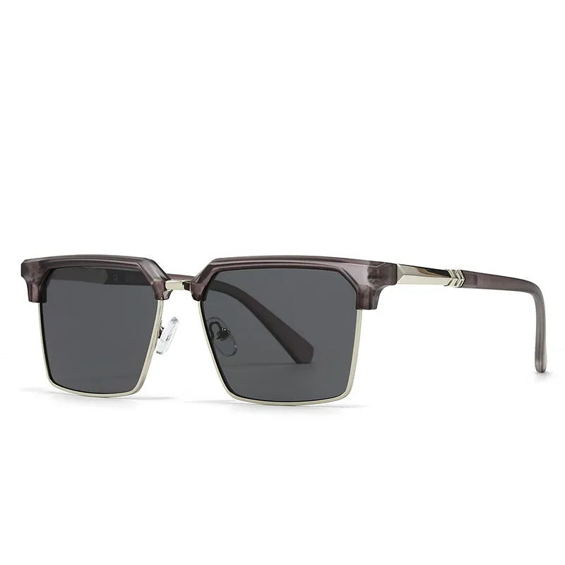 Men's square plastic sunglasses in box style showing multiple colour options on a grey background.