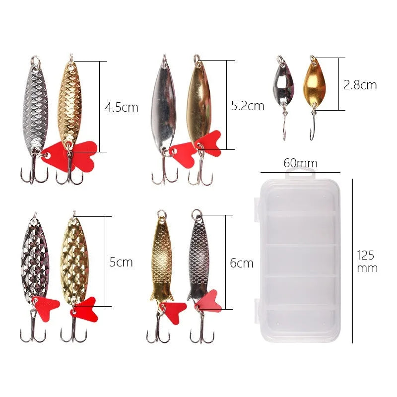 Box iron false fishing lure with packs of gold and silver metal sequins for coarse fishing
