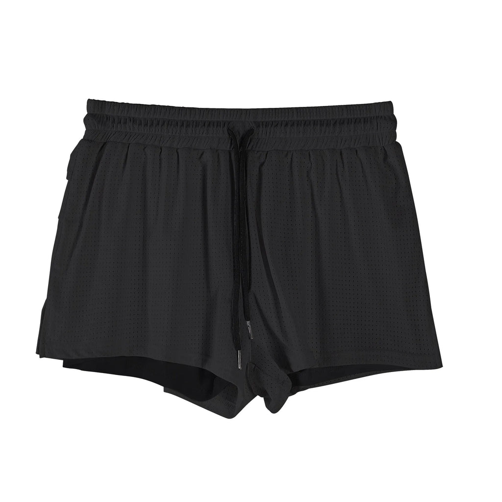 Men's black quick-drying nylon summer shorts with mid-waist design for sports and leisure wear
