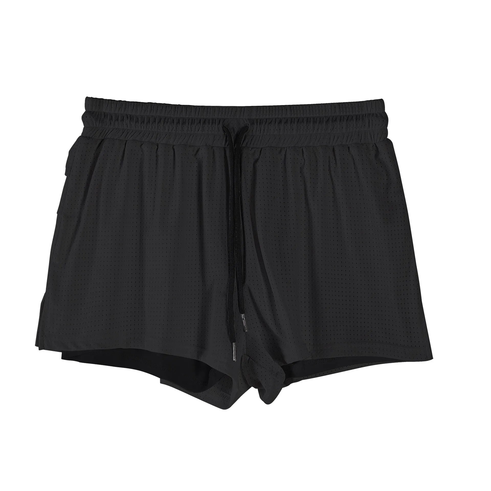 Men's black quick-drying nylon summer shorts with mid-waist design for sports and leisure wear