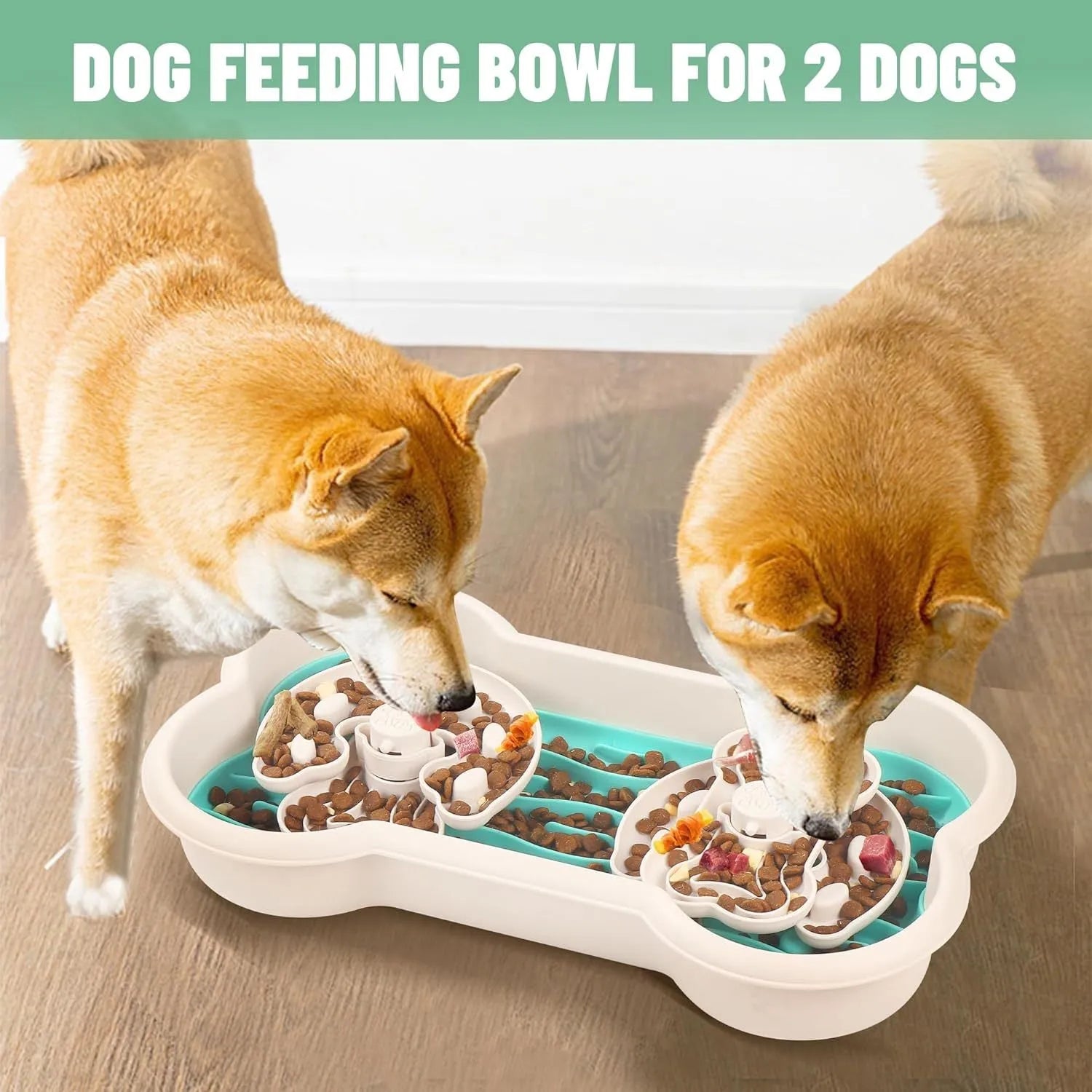 Large green dog slow feeder bowl with three rotating trays showing wave and groove patterns