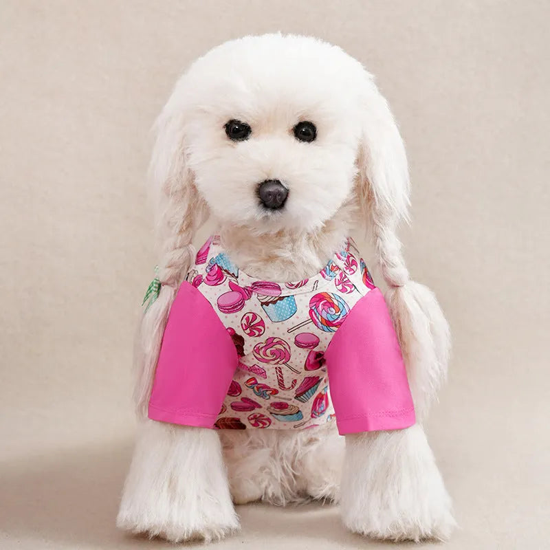 Full print polyester dog t-shirt for small pets in sizes S XXL with colour codes QZ030 QZ037