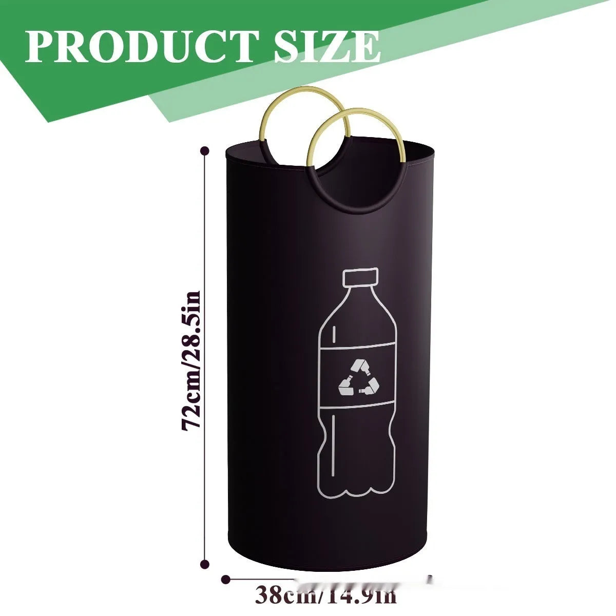 Round portable plastic trash can measuring 38cm wide by 72cm tall with optional patterns