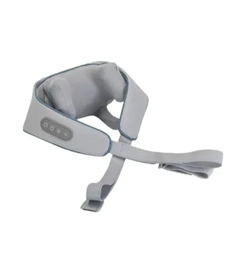 Milky white shoulder and neck massager with kneading mechanism and infrared therapy function