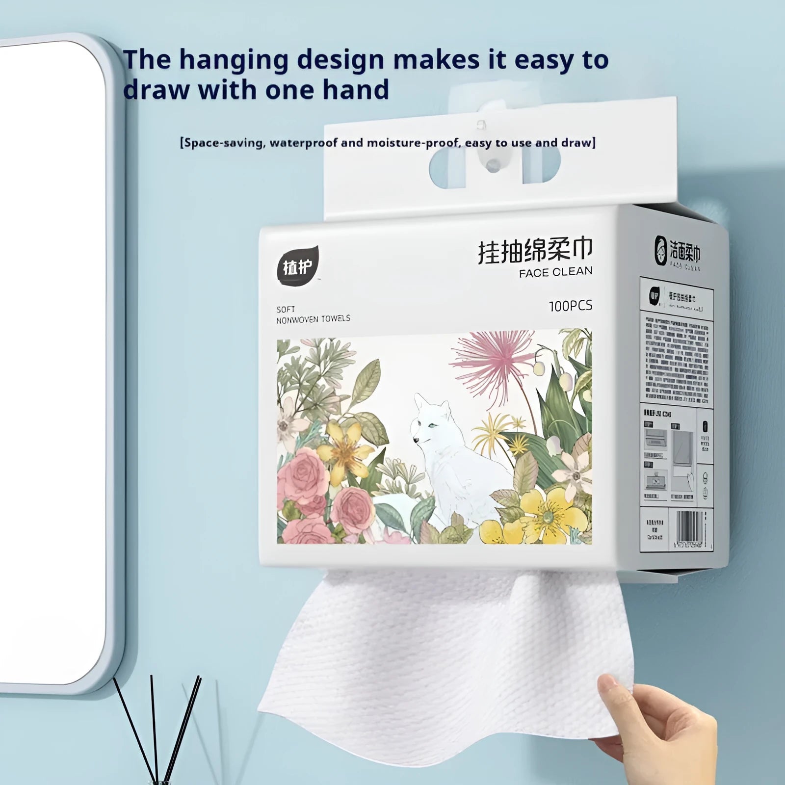 Hanging pack of disposable soft towel roll with 100 thickened viscose and polyester blend cloths