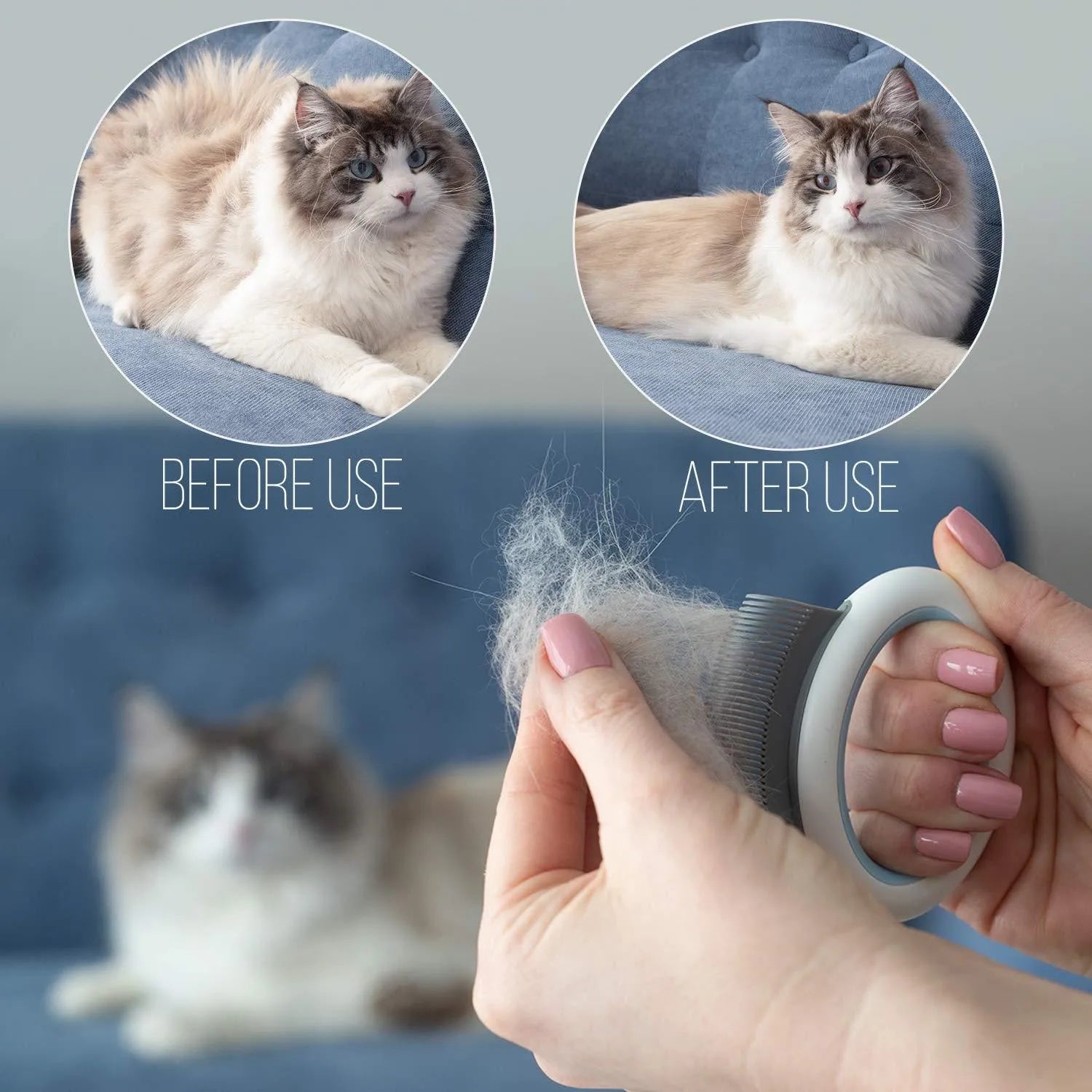 Pet grooming comb with soft teeth for cats and dogs in blue, green or pink colours