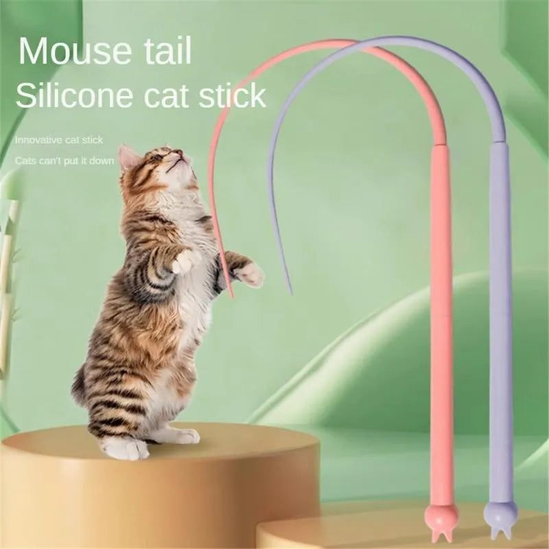 Blue simulated mouse tail cat teaser toy with silicone long tail measuring 80cm