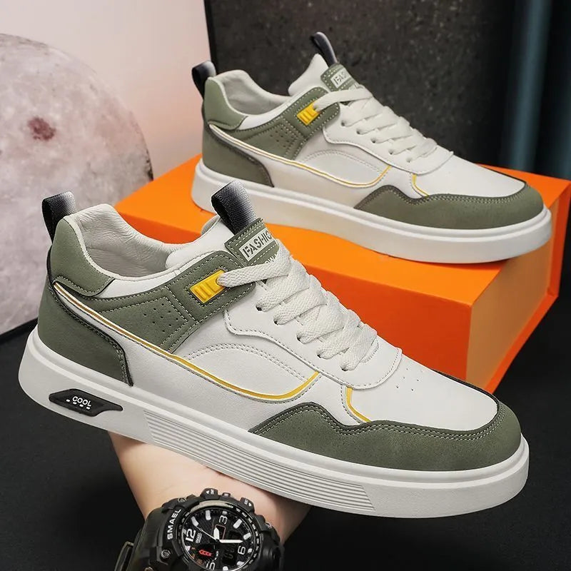 Men's Korean-style canvas board shoes in black with mesh lining and round toe design
