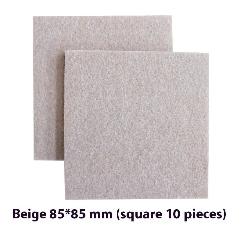 Beige plastic furniture protection pads in multiple sizes including round and square shapes