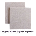 Beige plastic furniture protection pads in multiple sizes including round and square shapes