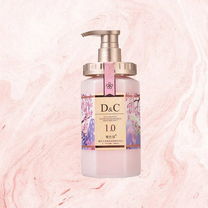 Sakura cherry blossom shampoo, hair mask conditioner and shower gel set, three 500ml bottles.