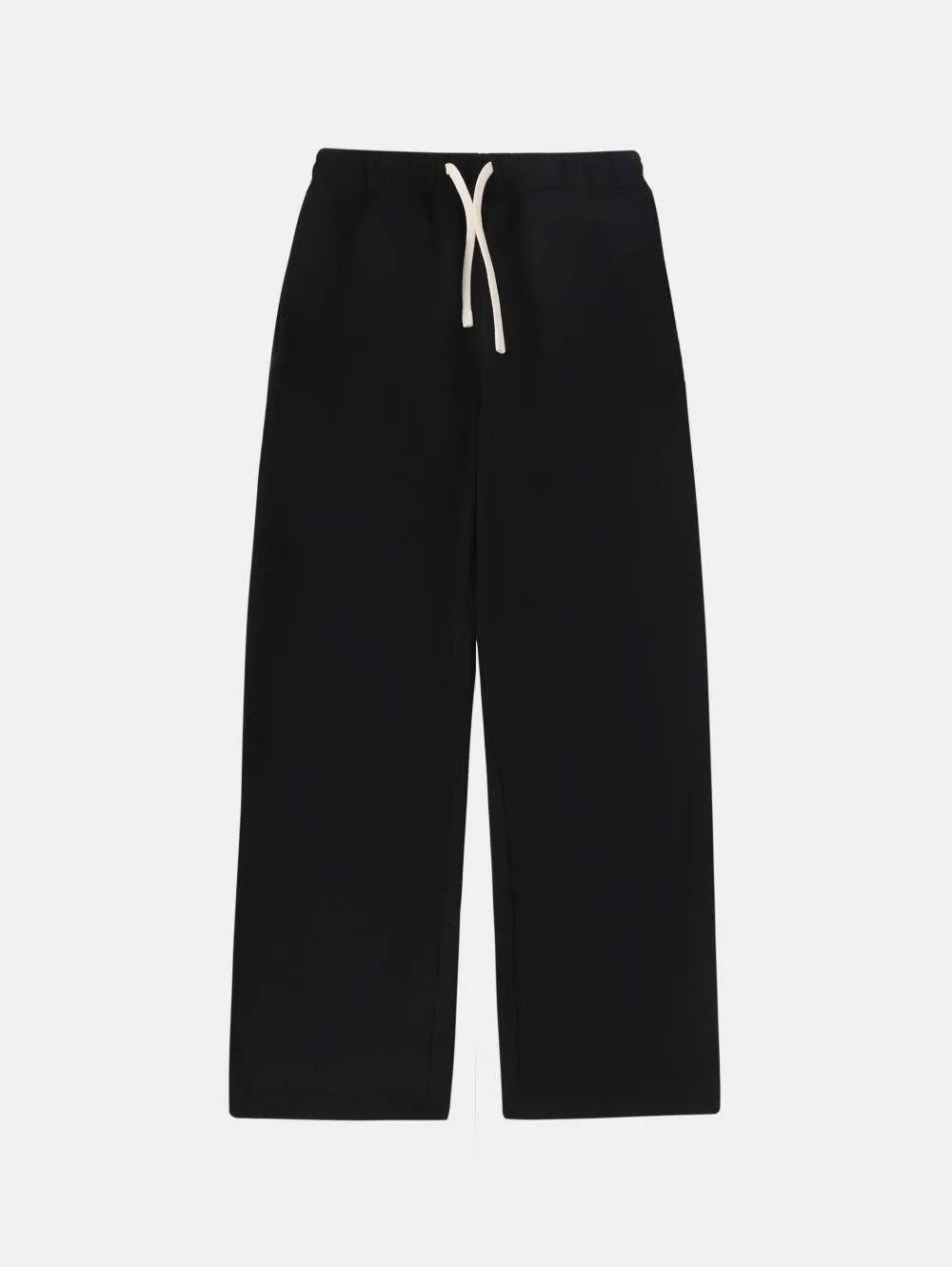 Men's black fleece-lined sweatpants with elastic waistband and drawstring closure in loose fit
