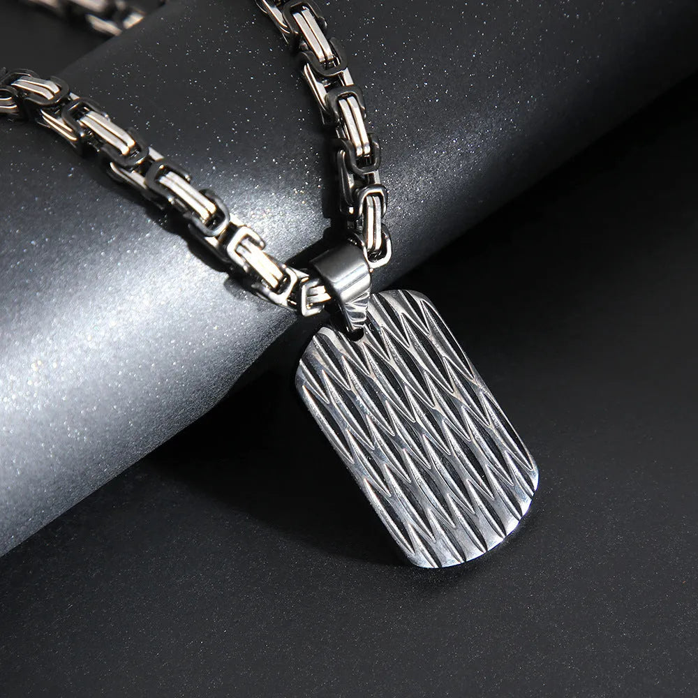 Titanium steel water ripple pendant necklace with electroplated finish, Emperor Chain, gold silver black colours