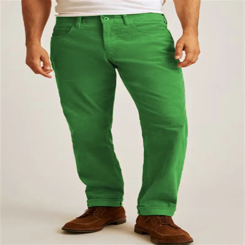 Straight leg corduroy trousers in solid colour with loose fit and mid waist design