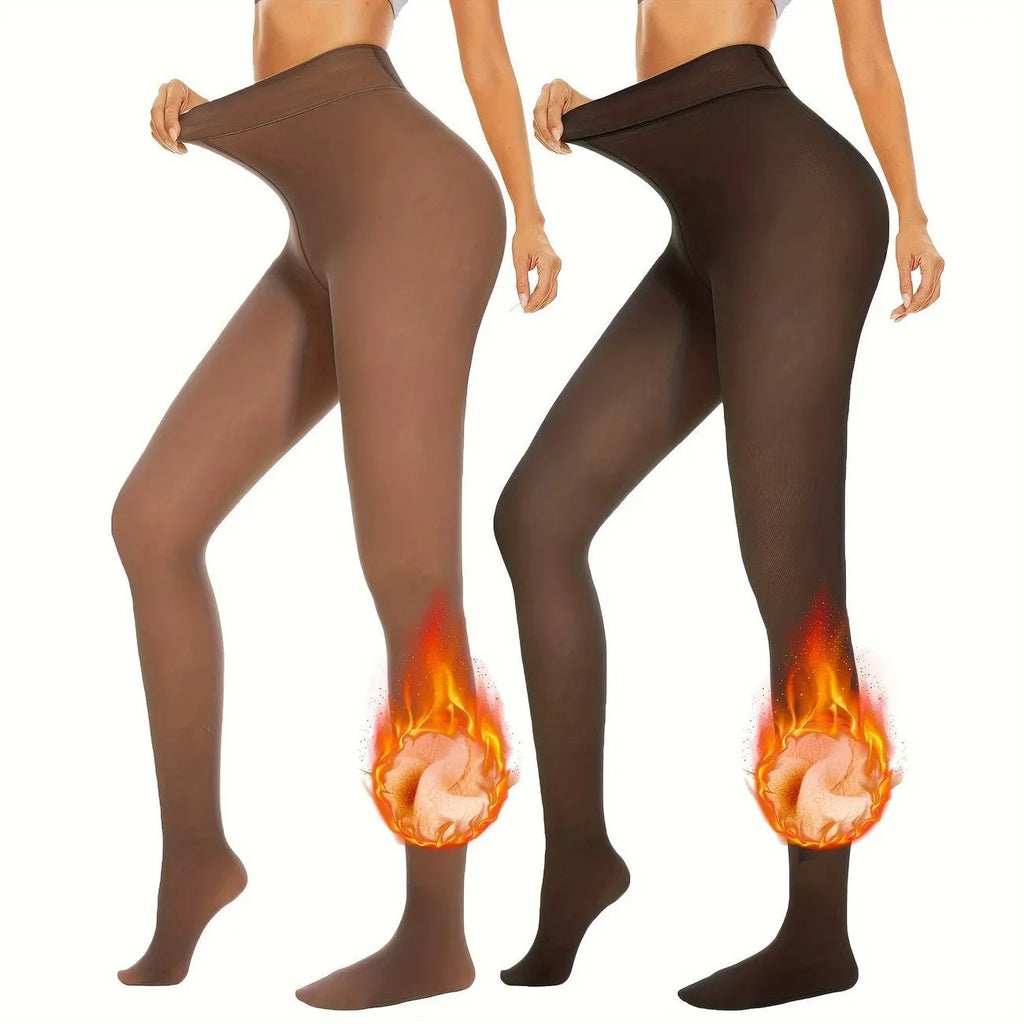 Women's black thermal leggings with a wool lining, shown in a flat lay.