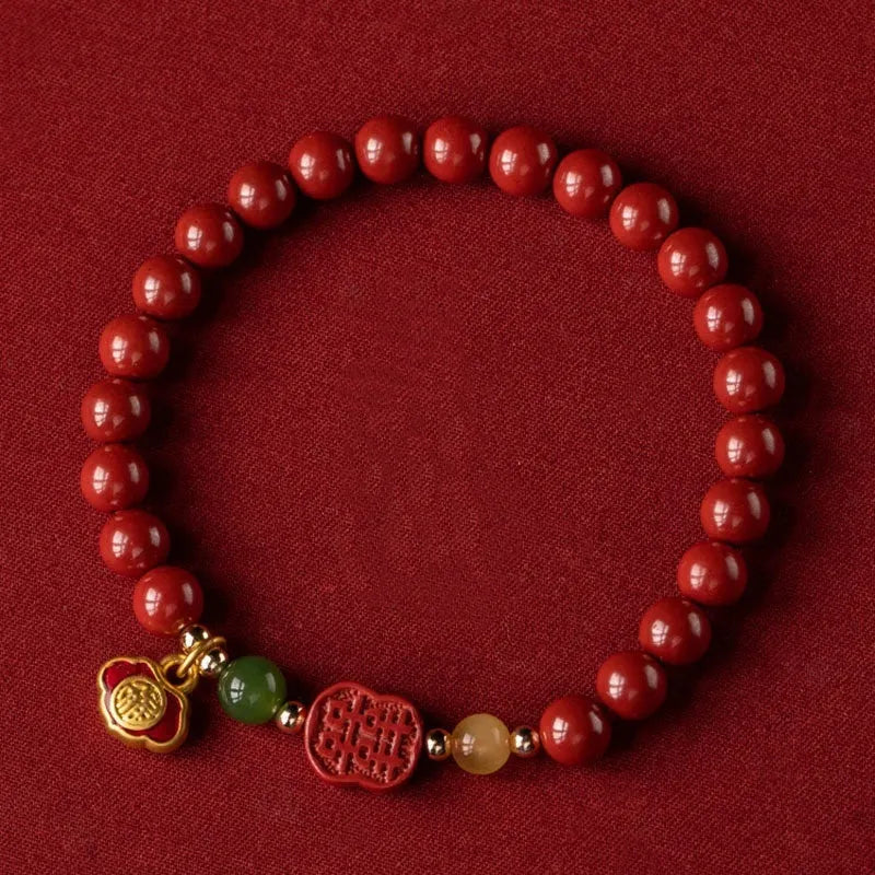 Cinnabar emperor sandstone bracelet with fu character symbol in new Chinese style design