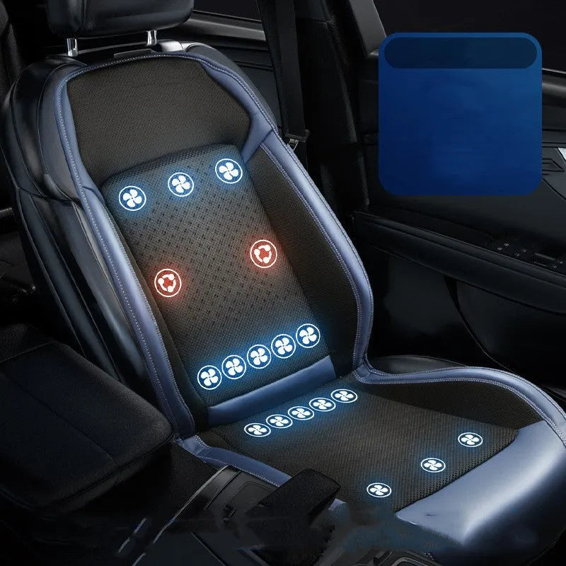 Black car cooling seat cushion with massage function and USB port for 12V vehicle power