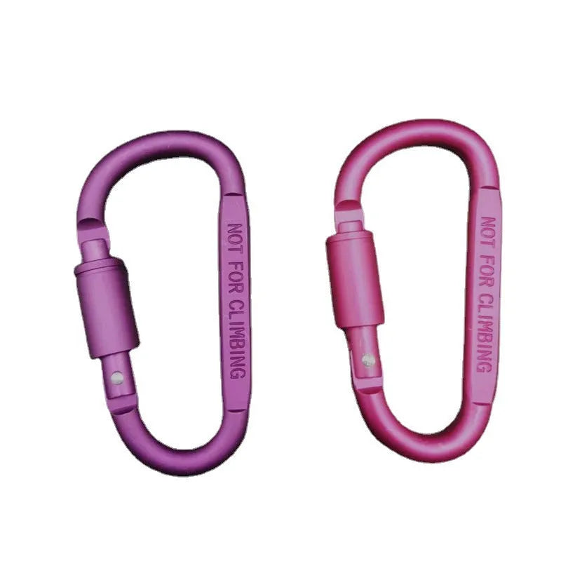 D-type aluminium carabiner with lock measuring 8cm in multiple colour options