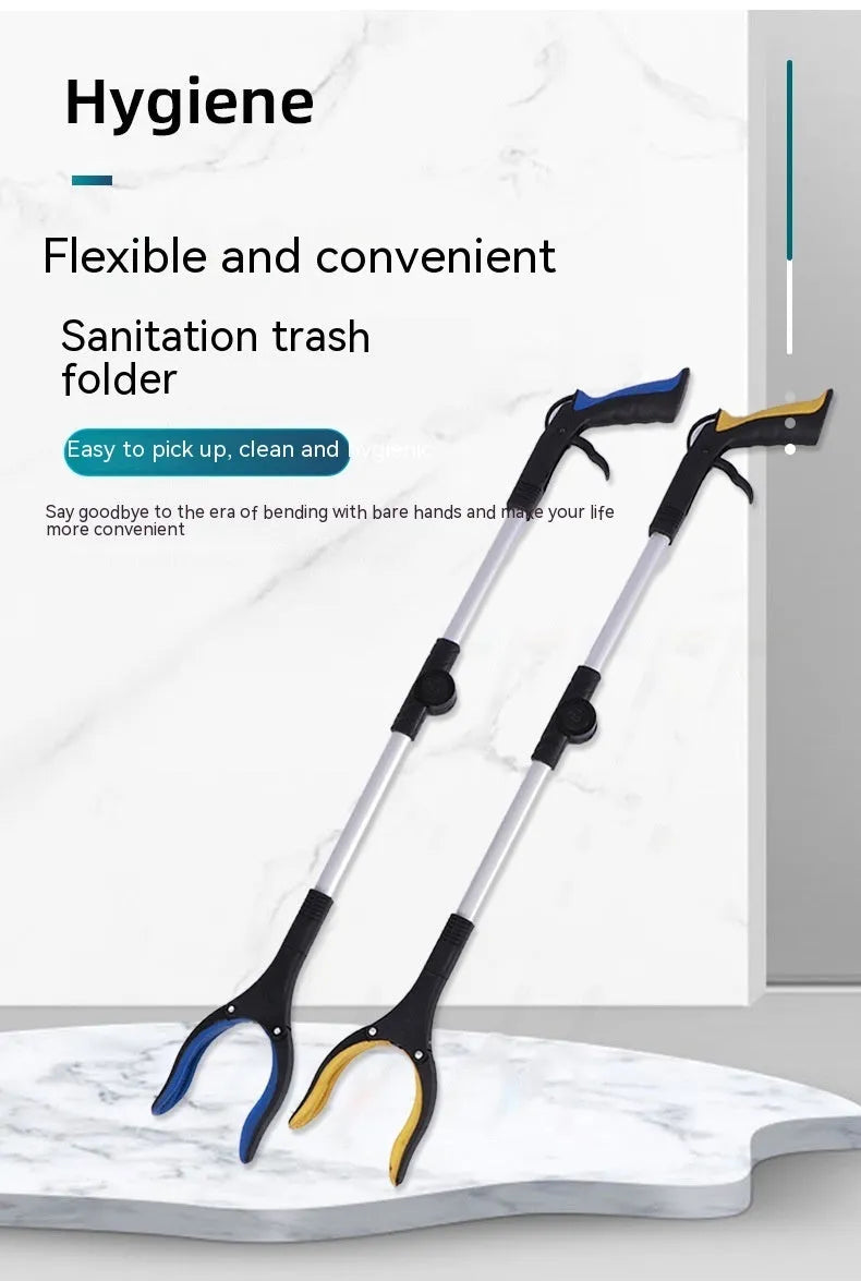 Folding aluminium household garbage clamp with magnetic pick-up sucker in silver with coloured handle