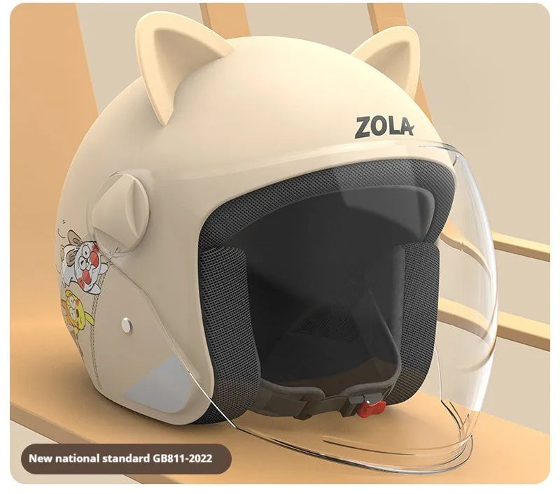 Adult electric bicycle helmet with attached winter scarf and anti-fog visor in blue colour