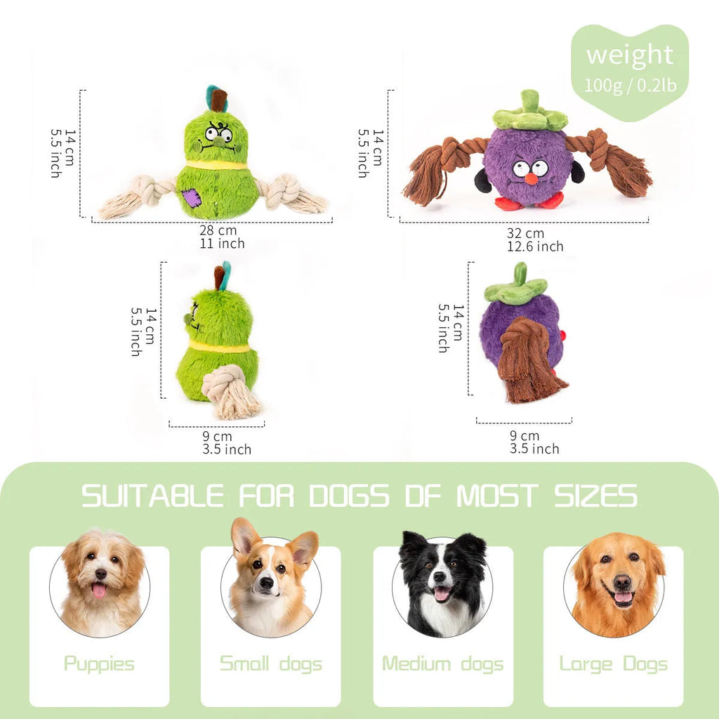 Green plush rope knot dog toy with molar tooth shape for tug-of-war games
