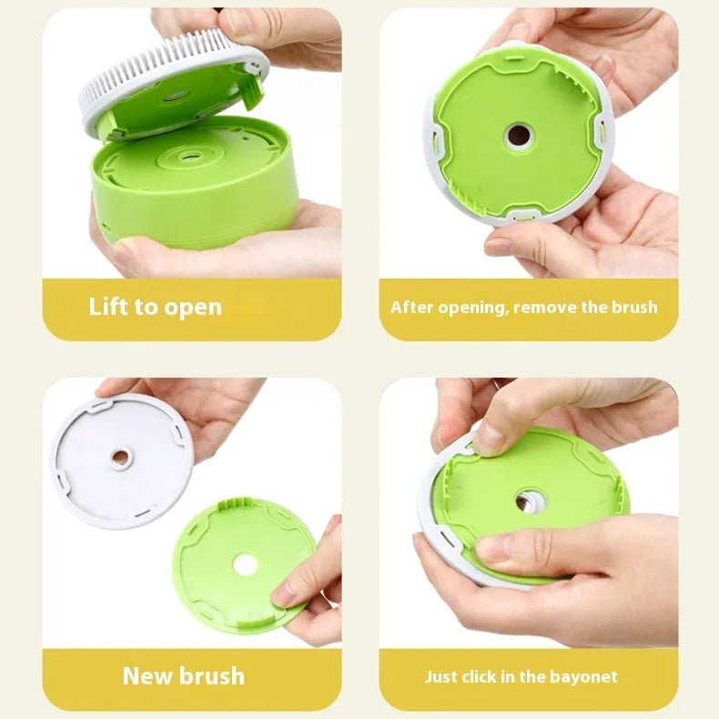 Cat Spray Comb electric massage pet spray comb in green colour with 30ml water tank and silicone bristles
