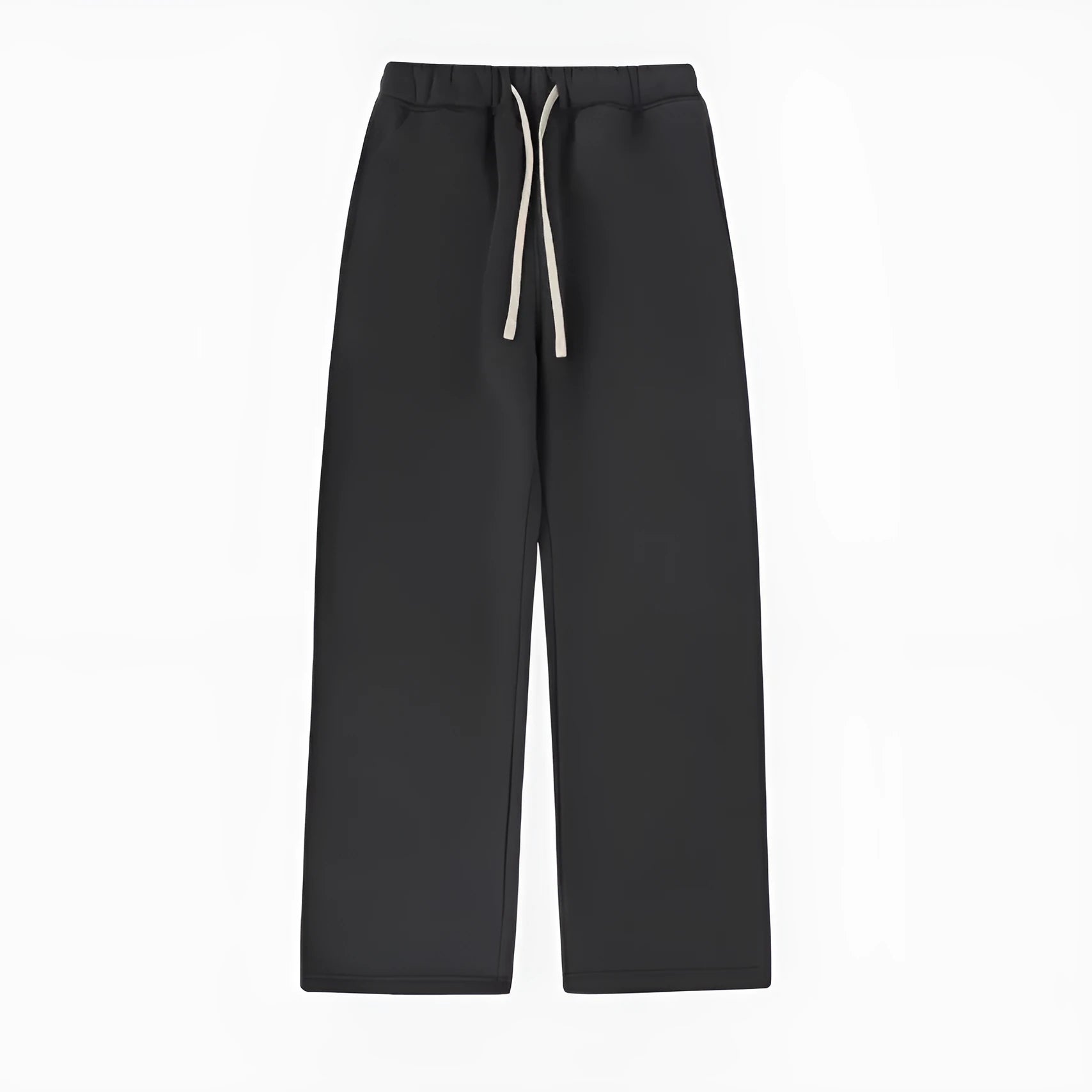 Men's black fleece-lined sweatpants with elastic waistband and drawstring closure in loose fit