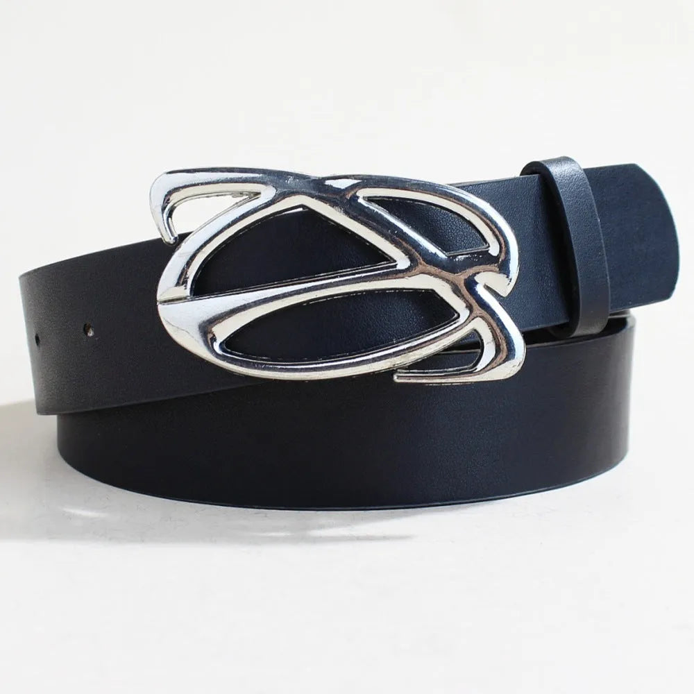 Men's casual PU leather belt with an alloy snap buckle, 105cm long and 3.3cm wide.
