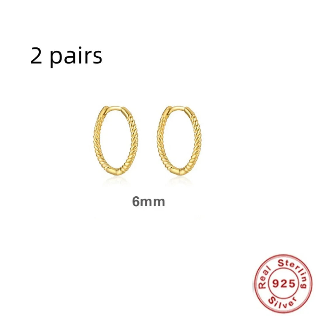 Sterling silver twisted string round earrings in gold or white gold colour