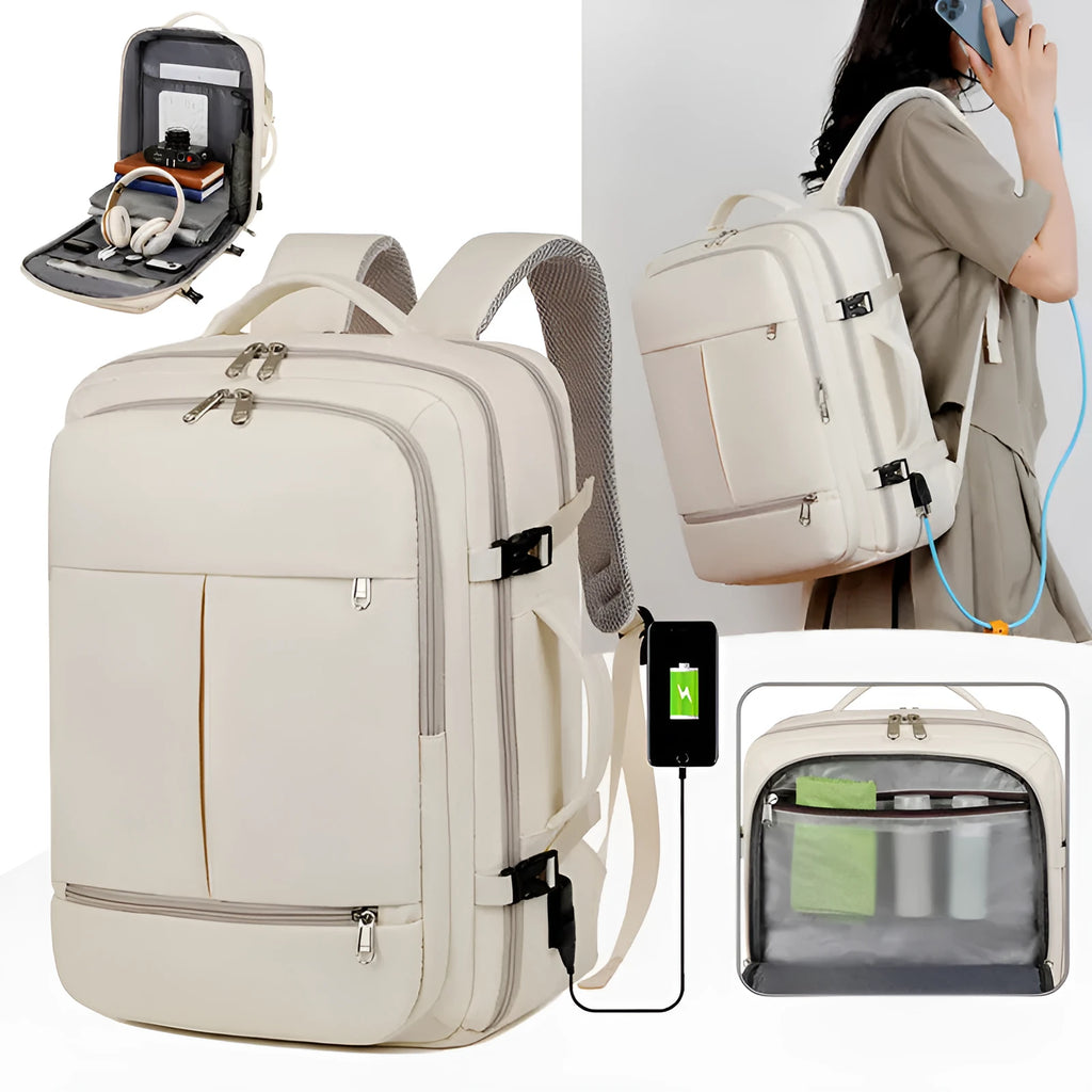 Waterproof Oxford cloth laptop backpack in multiple colours, showing front pockets and 15.6 inch laptop compartment.