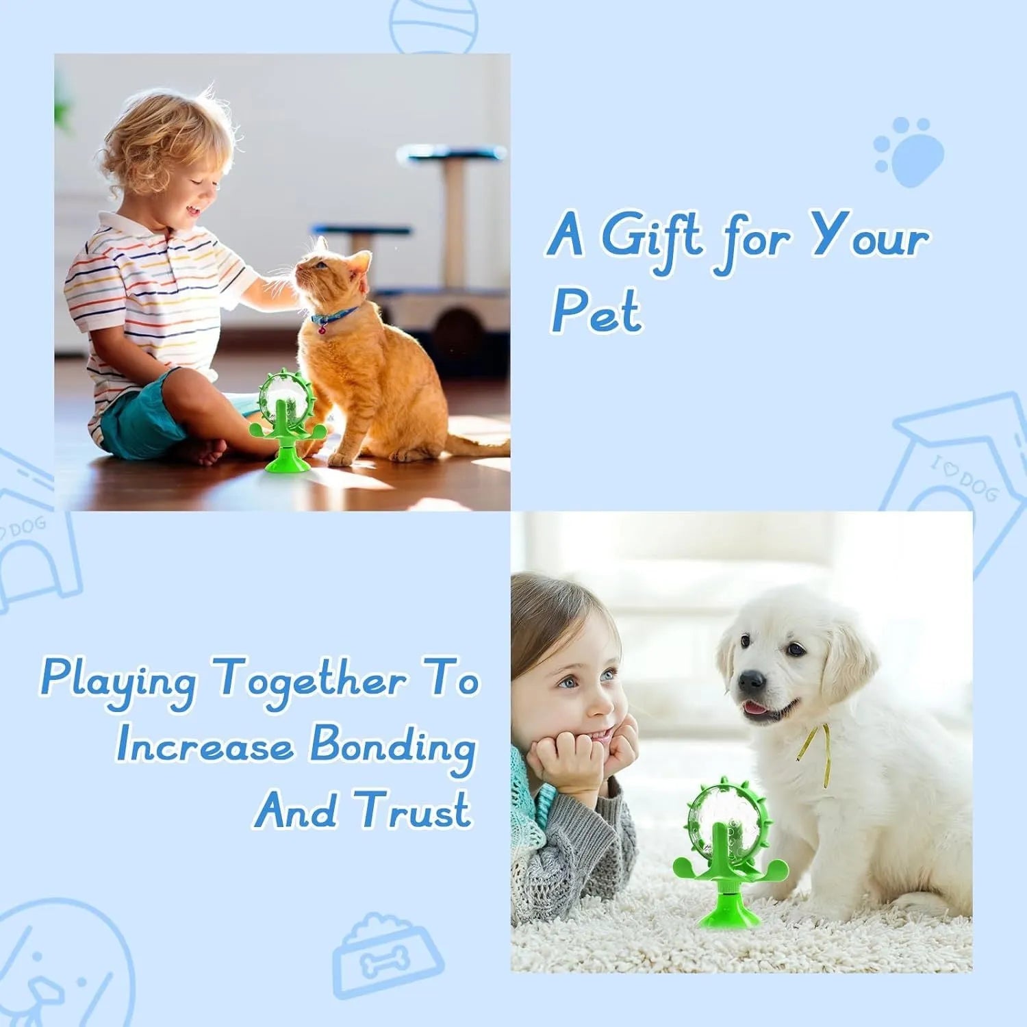 Interactive pet puzzle feeder with colourful spinner and suction cup base for cats and small dogs