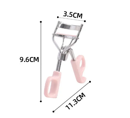 SUNFLOWER pink eyelash curler with chrome scissors handle on a white background.