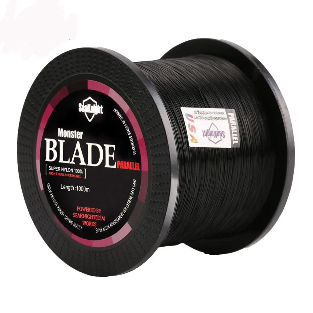 Seaknight 1000 M fishing line spool showing multiple colour options and diameter sizes for angling.
