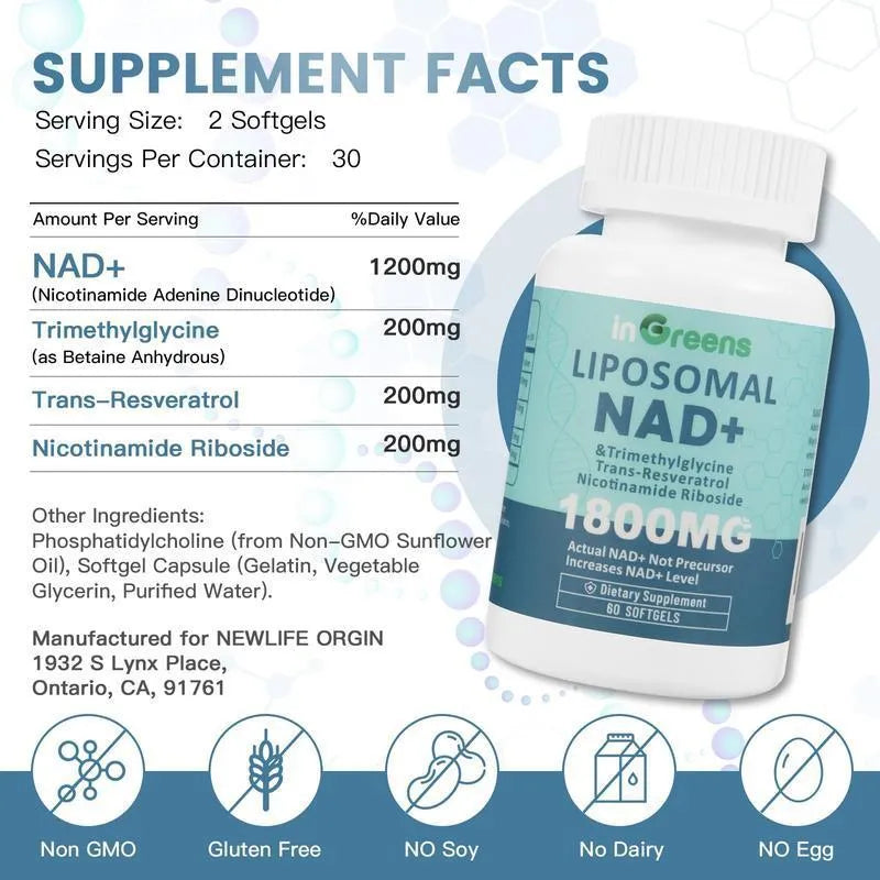 Bottle of NMN gel capsules with 60 or 120 count options