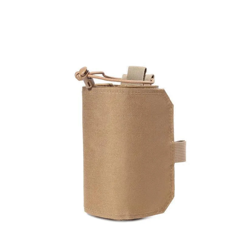 Adjustable outdoor water bottle insulator cover in Oxford cloth, shown in black colour.