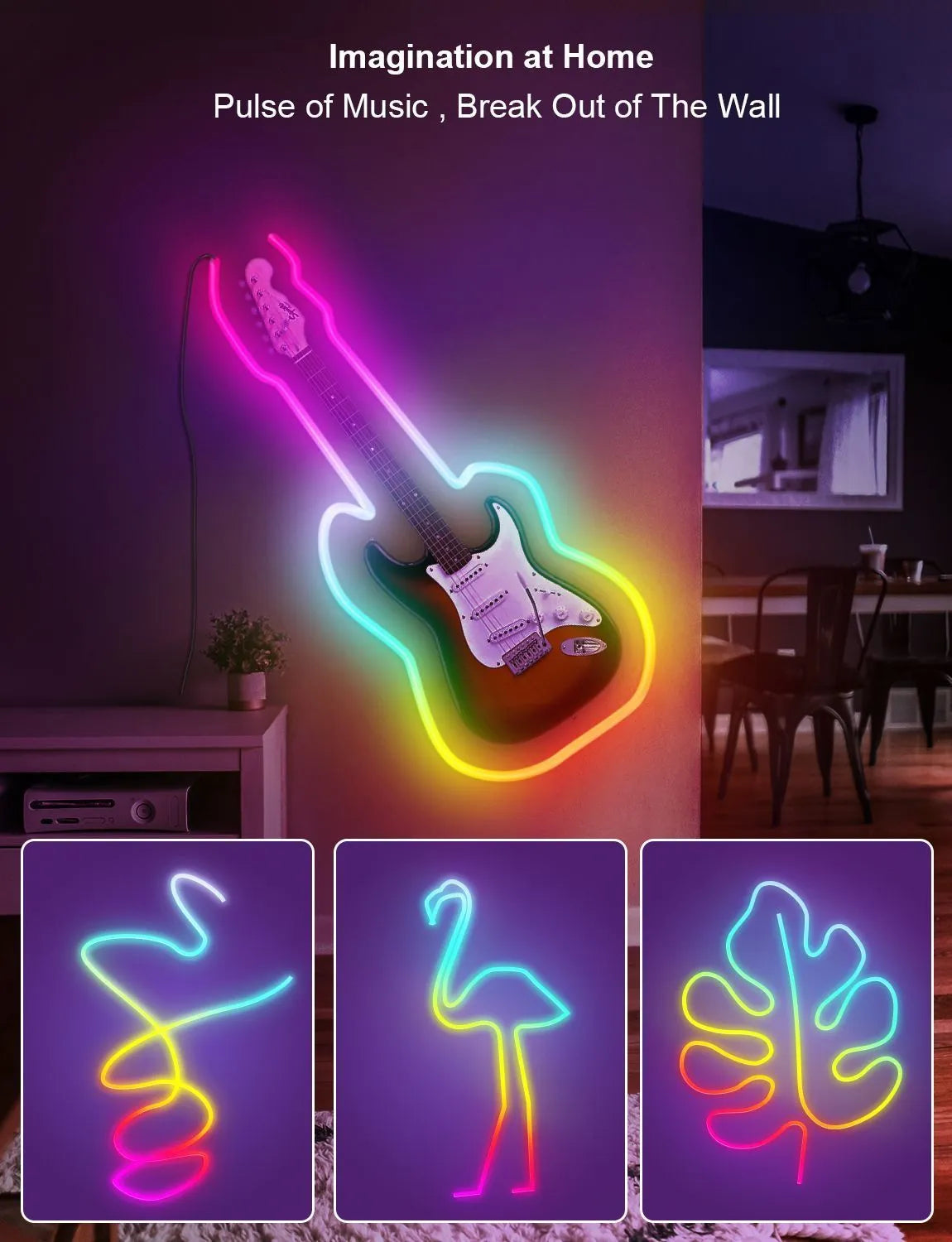 3 metre RGB LED neon strip lights with remote control for indoor lighting installations