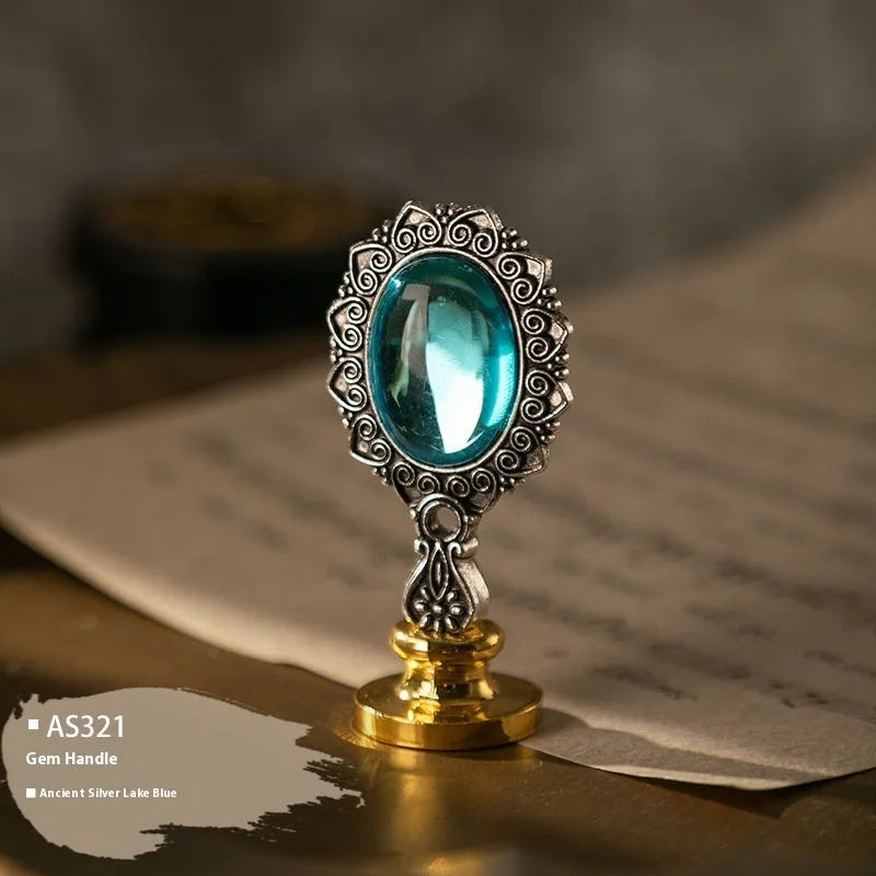 Wooden wax seal handle with decorative metal component in antique silver finish
