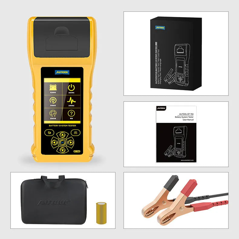Autool BT760 colour screen vehicle battery tester with thermal printer and test clips