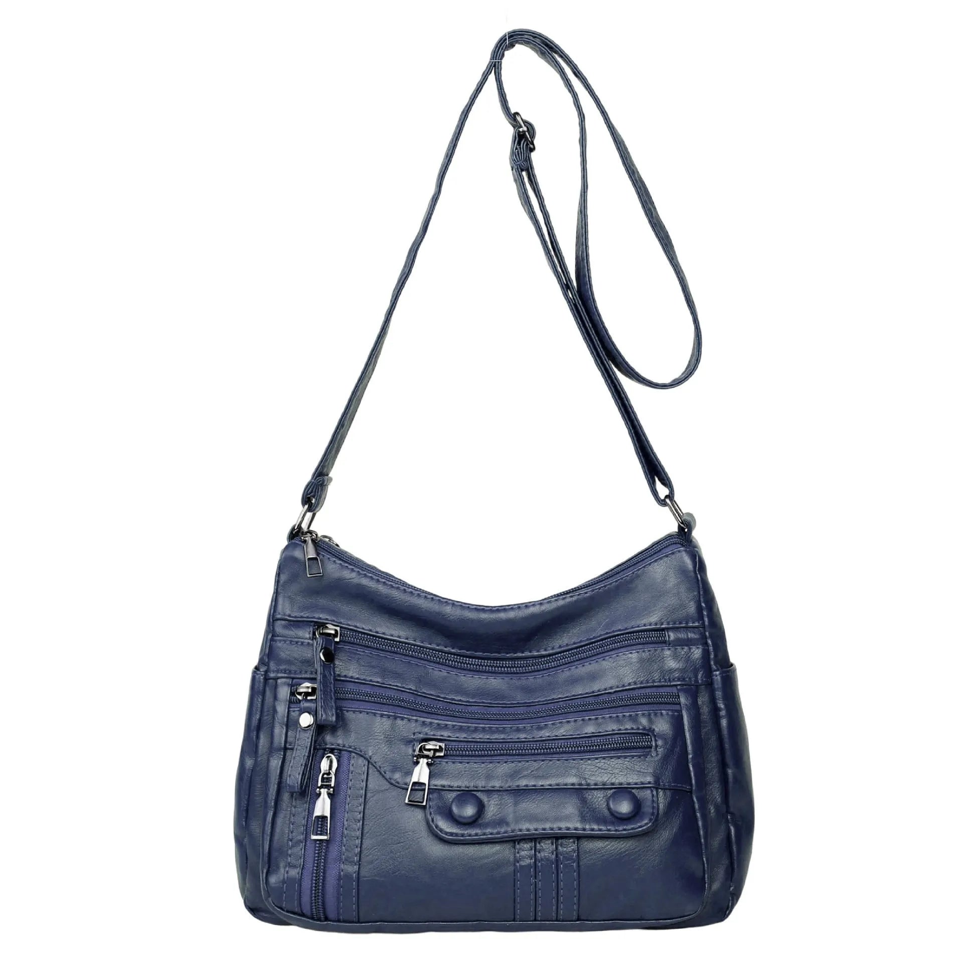 Soft PU leather shoulder bag for women in 8022 Black, with zippered compartments and cross-body strap
