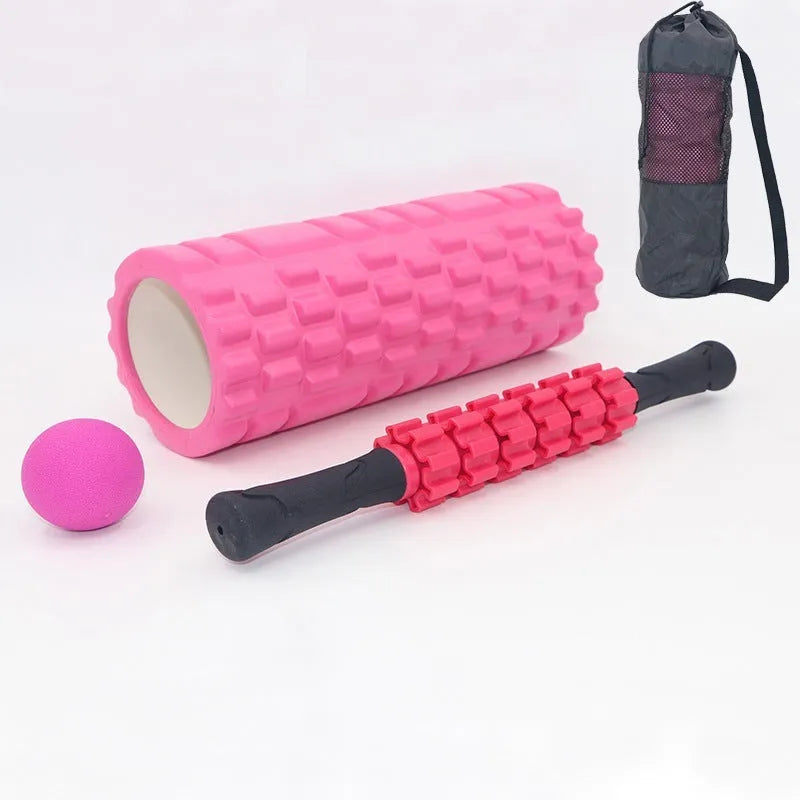 Black foam roller massage bar showing six sections, 33cm long, for muscle therapy.