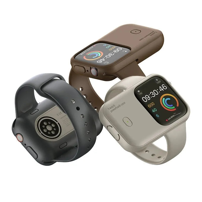 Apple Watch portable charging case with silicone protective cover in midnight blue colour
