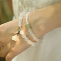 Women's S925 silver bracelet with white agate and Hetian jade stones in geometric design