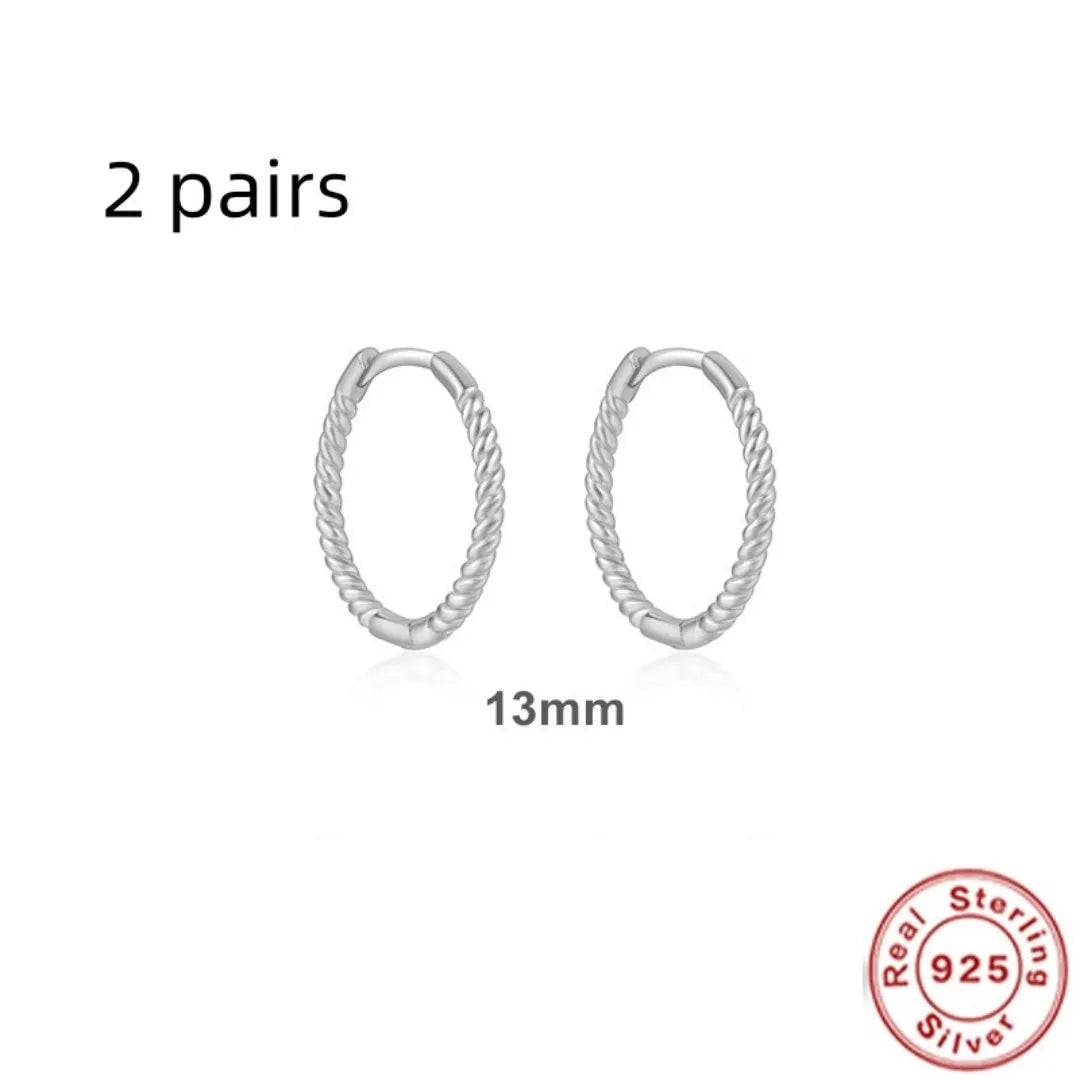 Sterling silver twisted string round earrings in gold or white gold colour