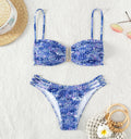 Women's high-waist floral bikini swimsuit set in solid colour with nylon lining