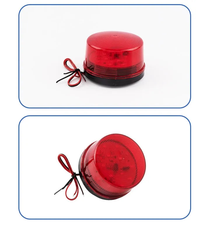 Ji'an Electronics HC-79 24V red warning light with integrated sounder, showing mounting base.
