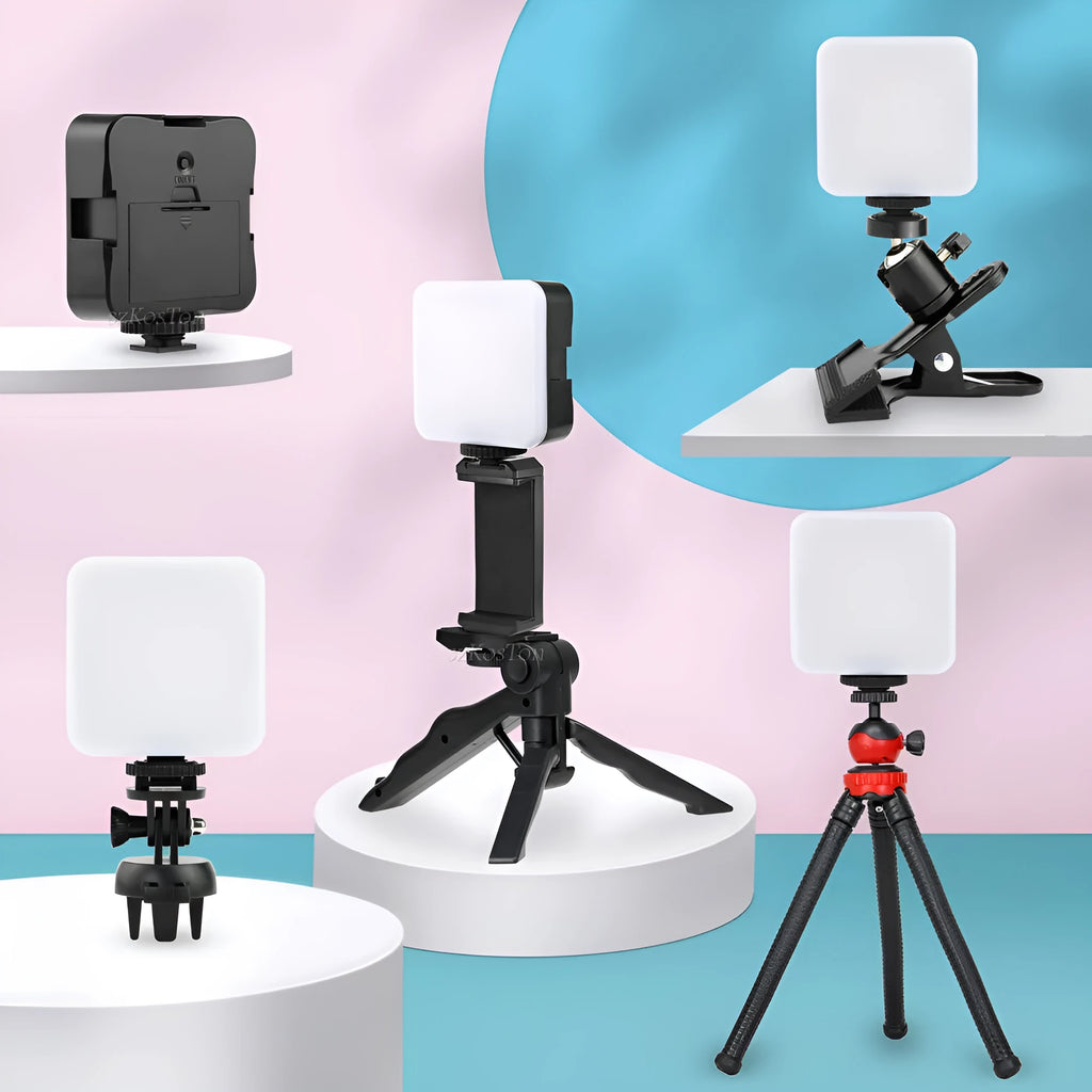 LED mini square outdoor pocket light tripod with top flash measuring 7.3cm by 2.8cm by 8.4cm